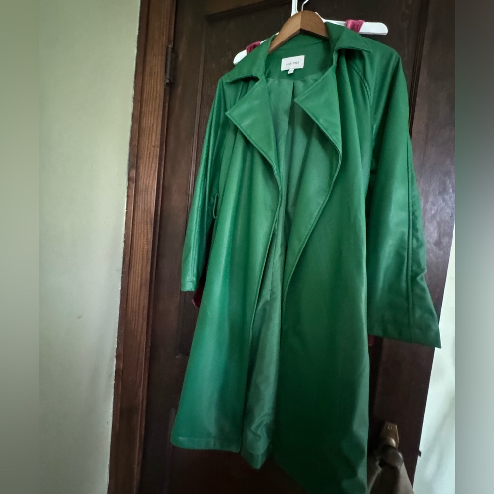 Green leather trench